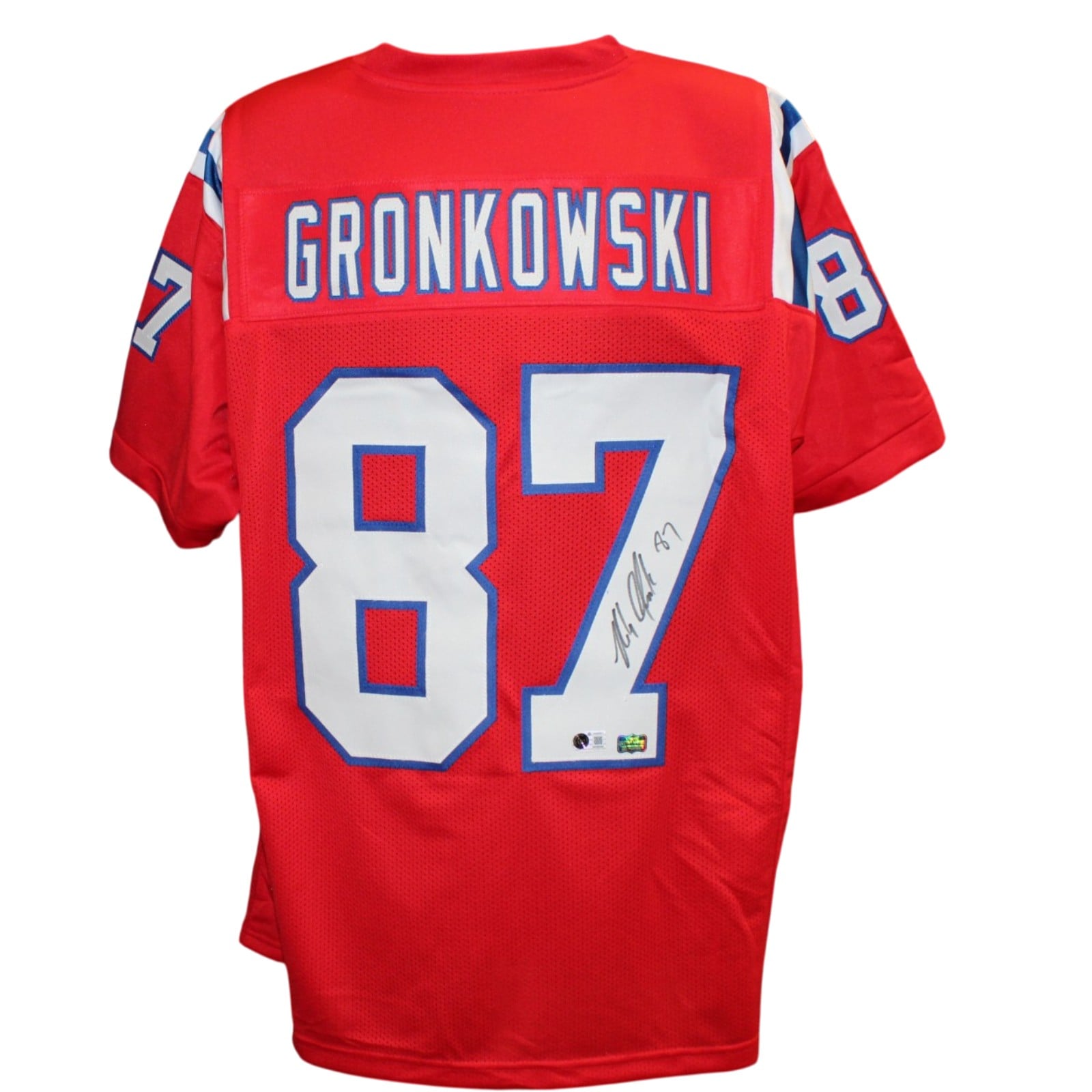 Rob Gronkowski Signed Pro Style XL Jersey Red – Beckett Witness Authenticated-Powers Sports Memorabilia