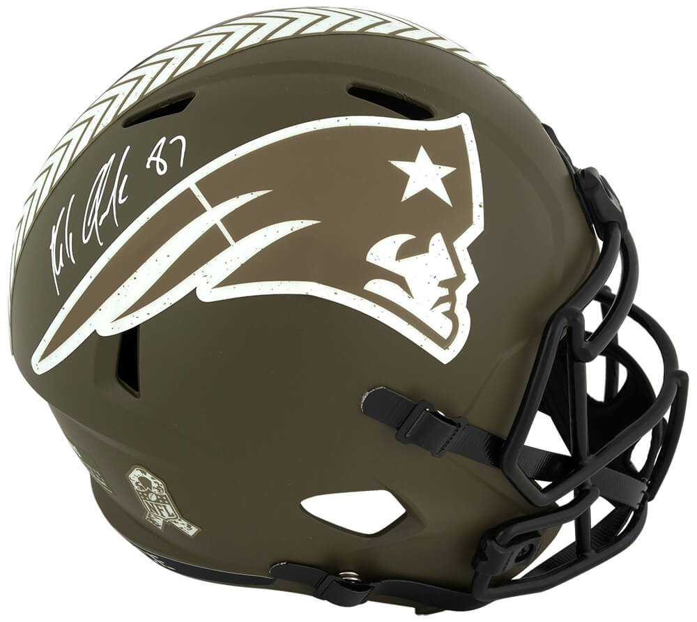 Rob Gronkowski Autographed New England Patriots Salute to Service Riddell Full Size Speed Replica Helmet-Powers Sports Memorabilia