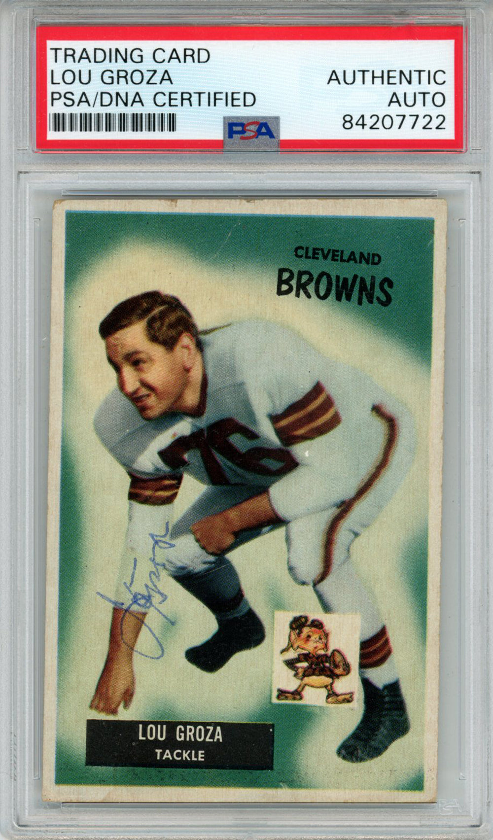Lou Groza Cleveland Browns Signed Card - 1955 Bowman #37 PSA Slab PSA-Powers Sports Memorabilia