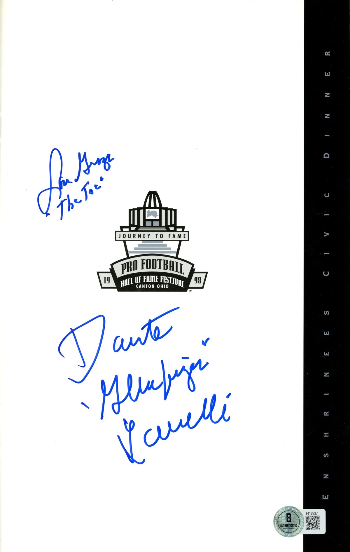 Lou Groza Dante Lavelli Hall of Fame Signed Mini Helmet - HOF 98 Enshrinees Civic Dinner Program Beckett-Powers Sports Memorabilia