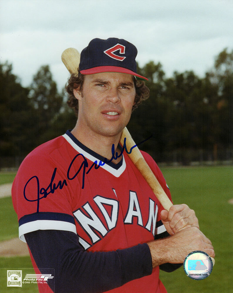 Johnny Grubb Autographed Cleveland Indians Pose With Bat 8x10 Photo-Powers Sports Memorabilia
