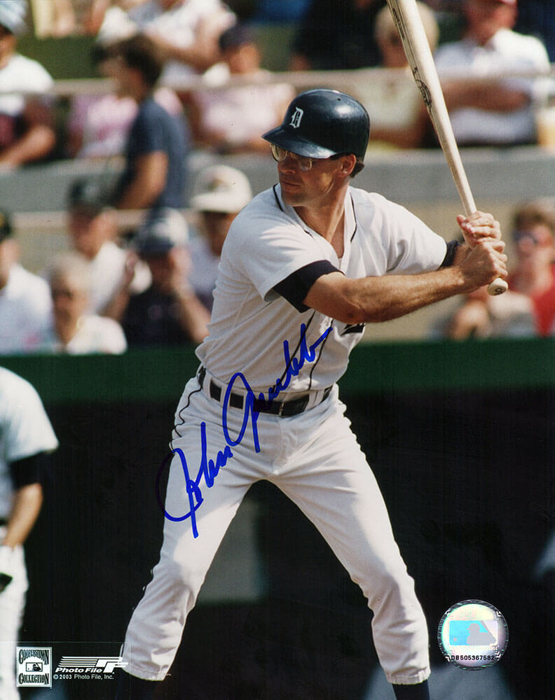 Johnny Grubb Autographed Detroit Tigers Batting 8x10 Photo - (In Blue)-Powers Sports Memorabilia
