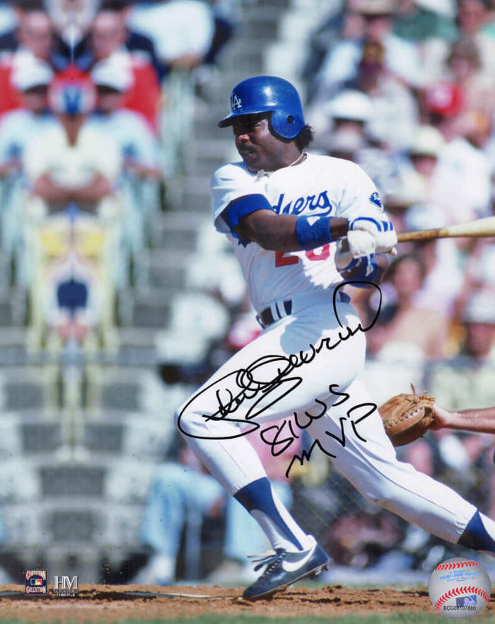 Pedro Guerrero Autographed Los Angeles Dodgers Swinging Action 8x10 Photo with 81 WS MVP-Powers Sports Memorabilia