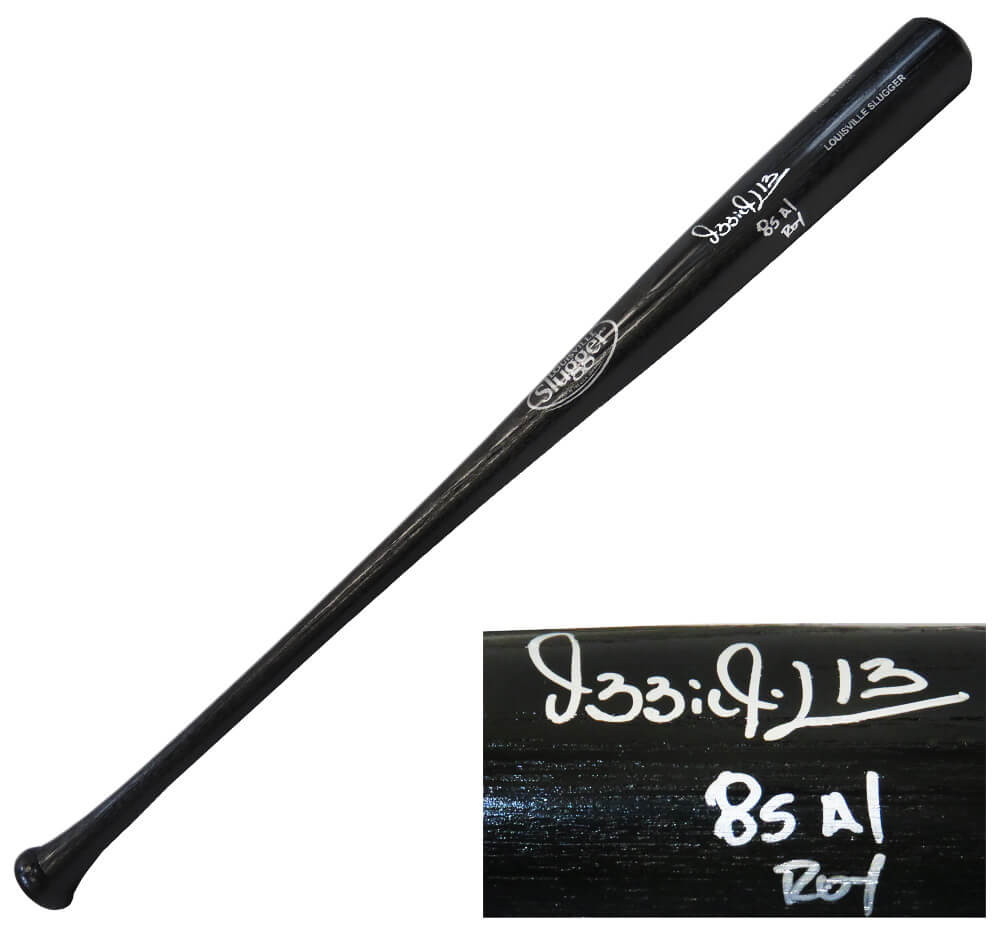 Ozzie Guillen Autographed Louisville Slugger Black Baseball Bat with 85 AL ROY-Powers Sports Memorabilia