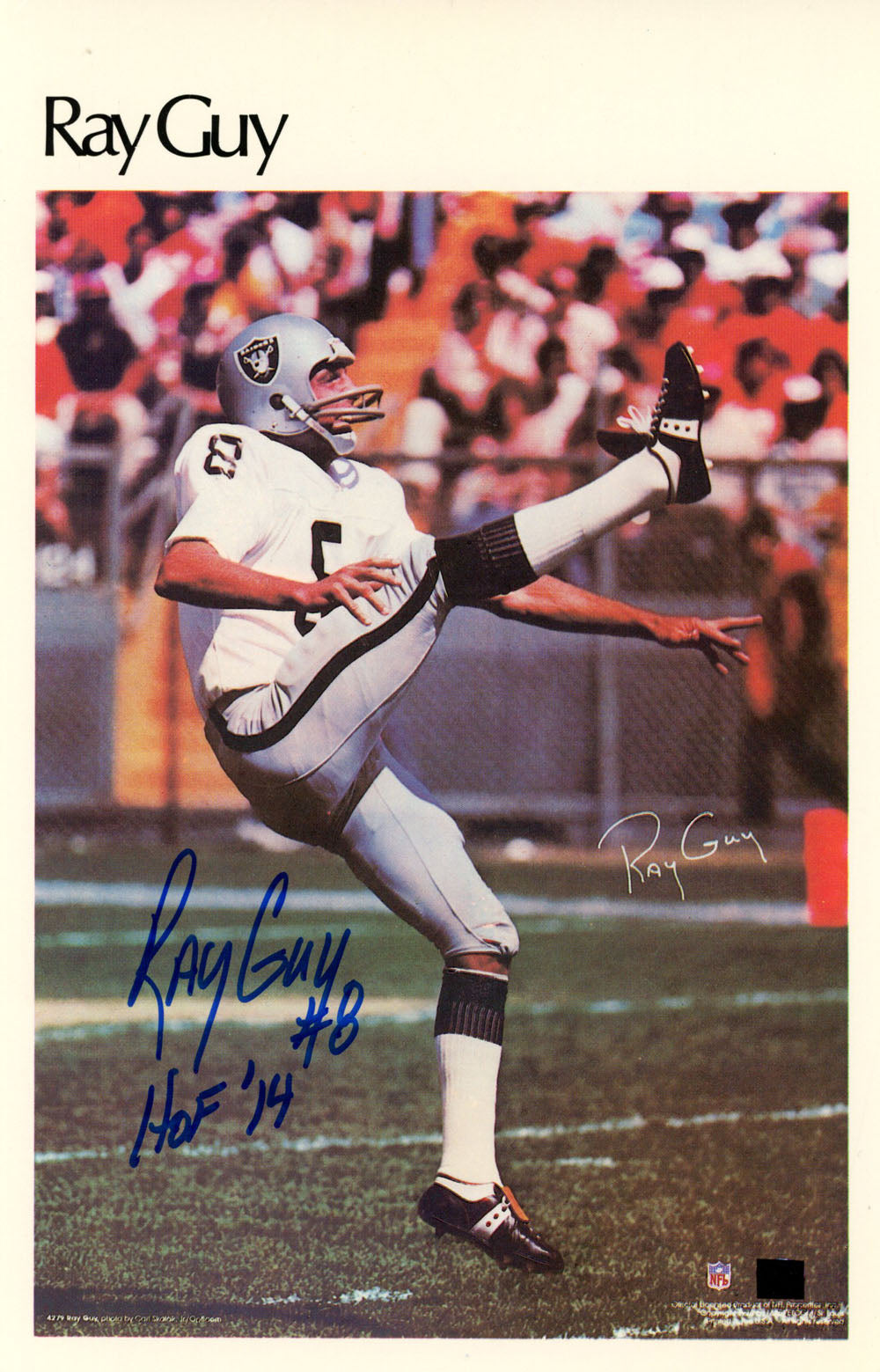 Ray Guy Oakland Raiders Mini Signed Poster 35/50 HOF-Powers Sports Memorabilia
