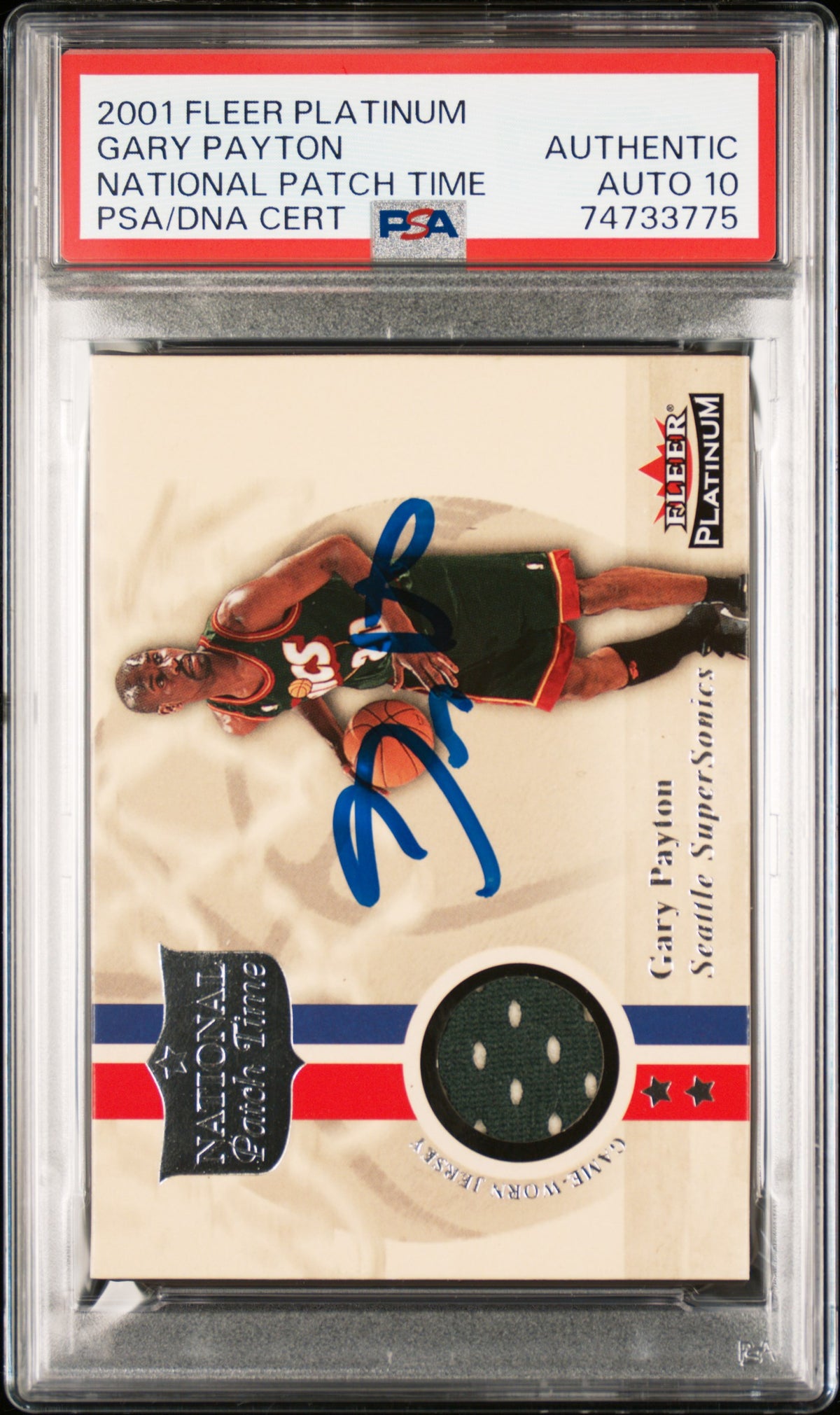 Gary Payton 2001 Fleer Platinum National Game Used Patch Signed Card Auto PSA 10-Powers Sports Memorabilia