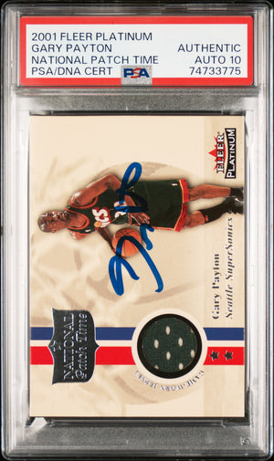 Gary Payton 2001 Fleer Platinum National Game Used Patch Signed Card Auto PSA 10-Powers Sports Memorabilia