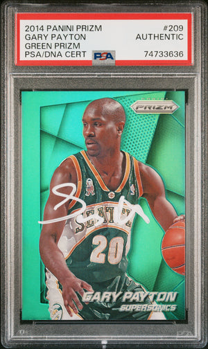Gary Payton 2014 Panini Green Prizm Signed Basketball Card #209 Auto PSA-Powers Sports Memorabilia