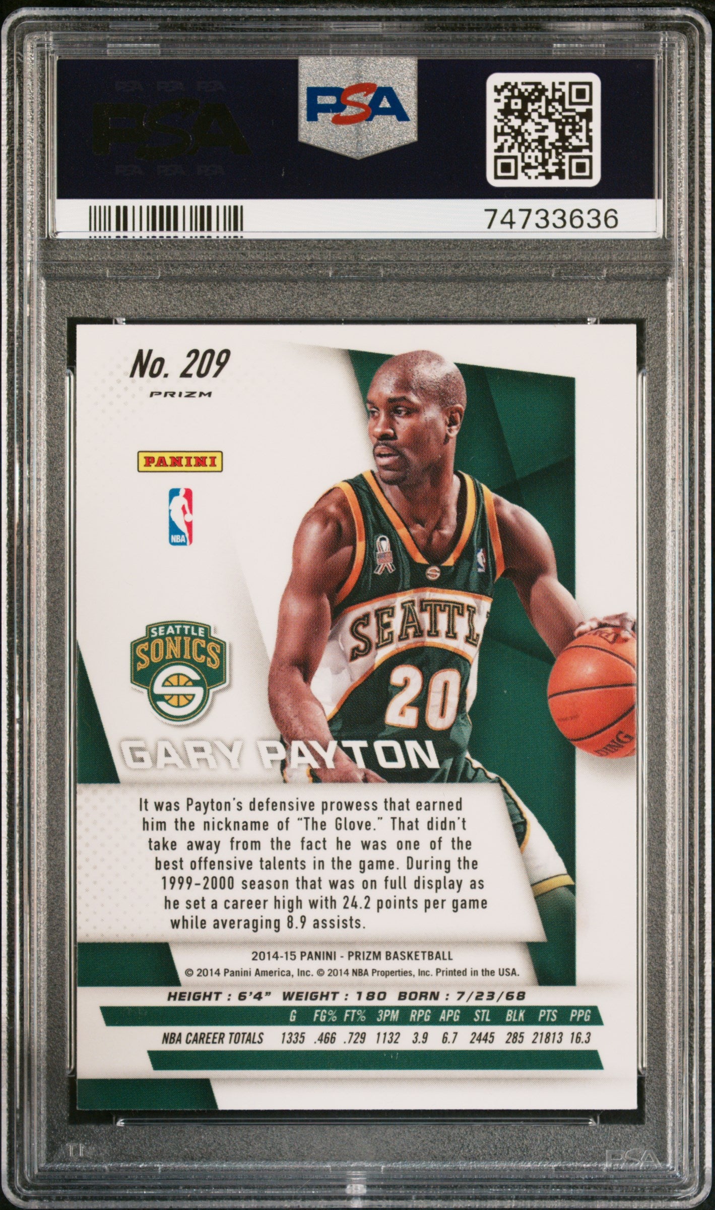 Gary Payton 2014 Panini Green Prizm Signed Basketball Card #209 Auto PSA-Powers Sports Memorabilia