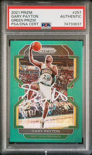 Gary Payton 2021 Panini Green Prizm Signed Basketball Card #257 Auto PSA-Powers Sports Memorabilia