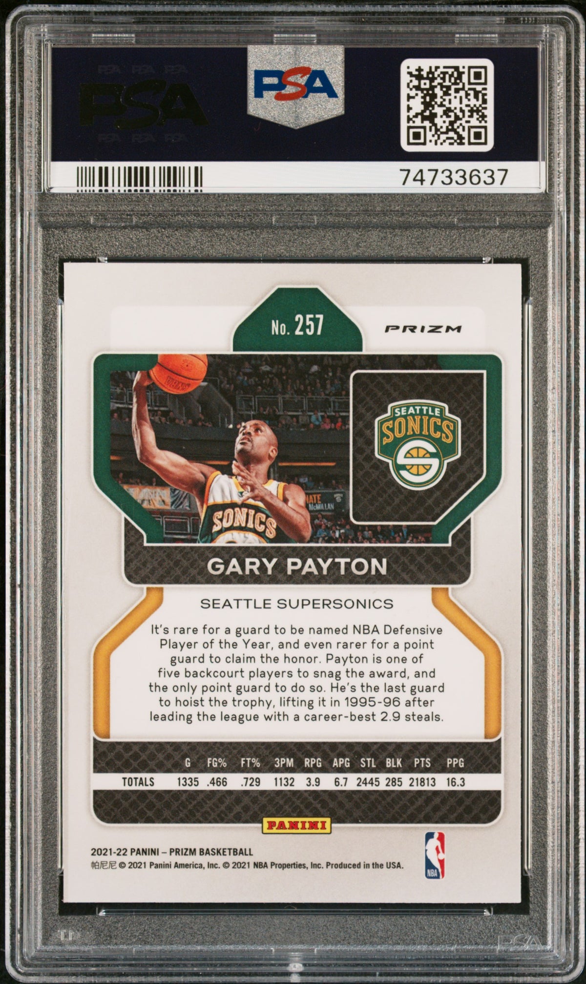 Gary Payton 2021 Panini Green Prizm Signed Basketball Card #257 Auto PSA-Powers Sports Memorabilia