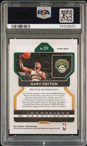 Gary Payton 2021 Panini Green Prizm Signed Basketball Card #257 Auto PSA-Powers Sports Memorabilia