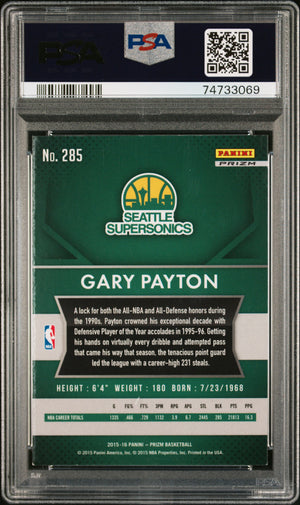 Gary Payton 2015 Panini Silver Prizm Signed Card #285 Auto Graded PSA 9-Powers Sports Memorabilia