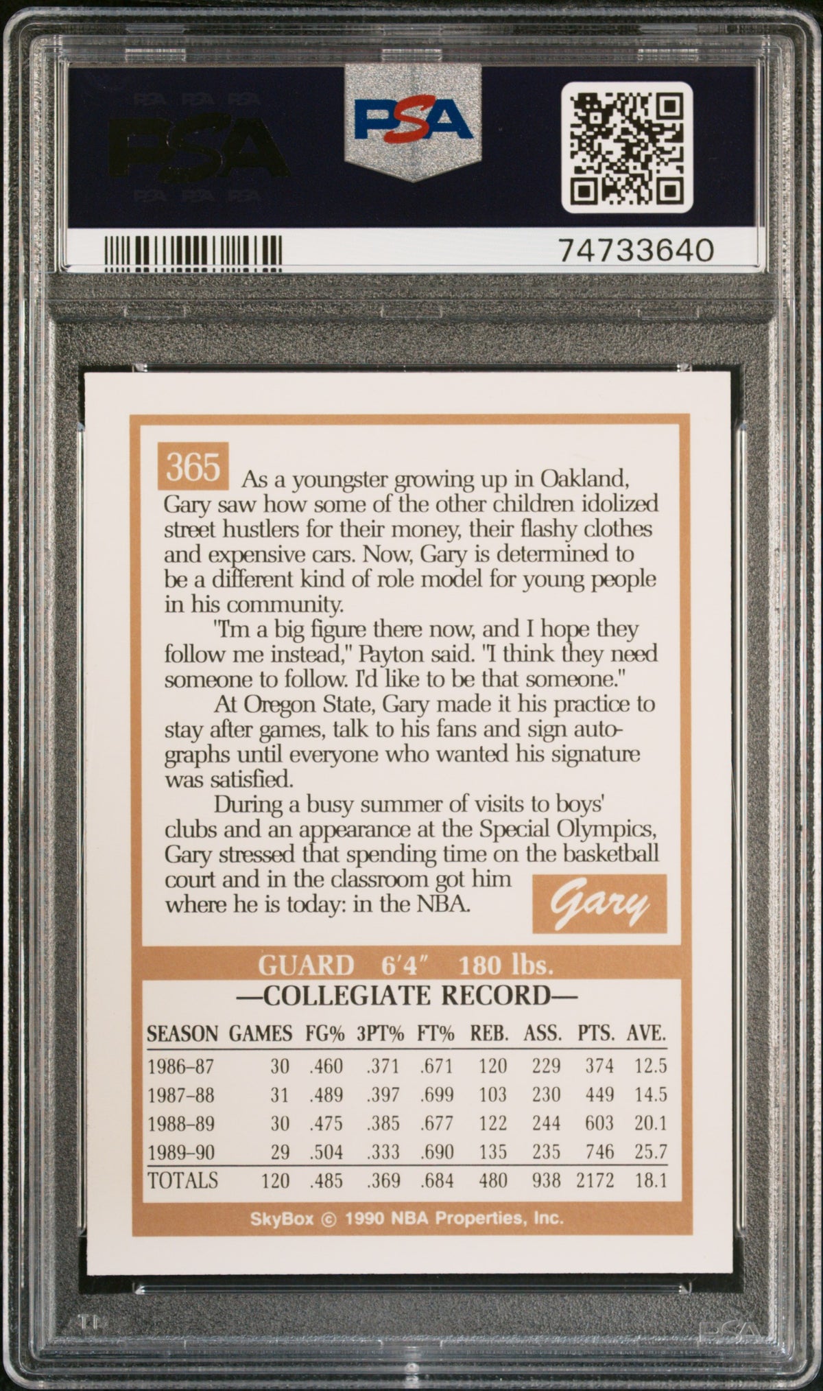 Gary Payton 1990 Skybox Signed Basketball Rookie Card #365 Auto PSA-Powers Sports Memorabilia