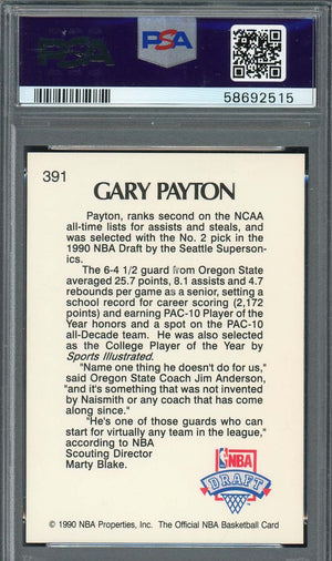 Gary Payton 1990 Hoops Basketball Rookie Card RC #391 Graded PSA 10-Powers Sports Memorabilia