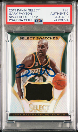 Gary Payton 2013 Panini Select Game Used Swatches Signed Card #93 Auto PSA 10-Powers Sports Memorabilia