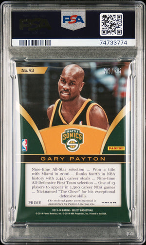 Gary Payton 2013 Panini Select Game Used Swatches Signed Card #93 Auto PSA 10-Powers Sports Memorabilia