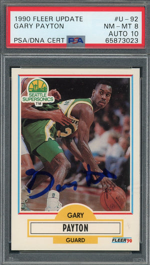 Gary Payton 1990 Fleer Update Signed Rookie Card #U-92 NM MT 8 Auto PSA 10-Powers Sports Memorabilia