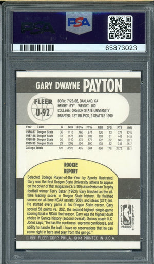 Gary Payton 1990 Fleer Update Signed Rookie Card #U-92 NM MT 8 Auto PSA 10-Powers Sports Memorabilia