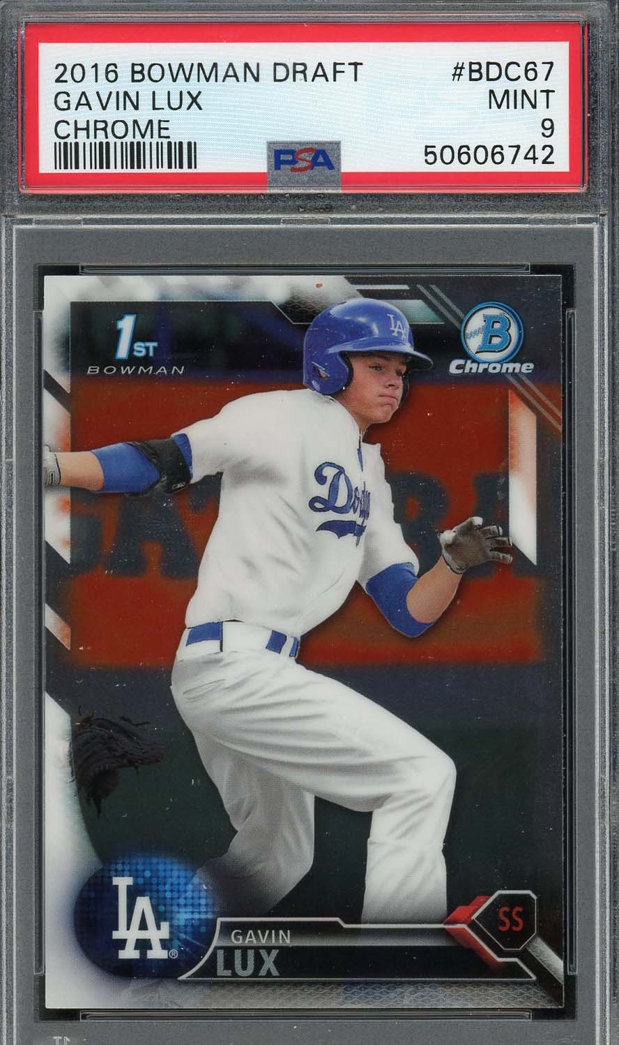 Gavin Lux 2016 Bowman Draft Chrome Baseball Rookie Card #BDC67 PSA 9-Powers Sports Memorabilia