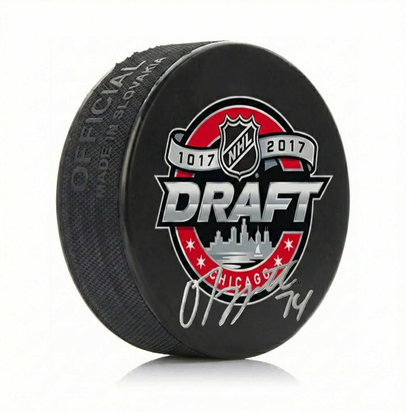 Owen Tippett Signed Philadelphia Flyers 2017 Draft Hockey Logo Puck - Silver Signature-Powers Sports Memorabilia