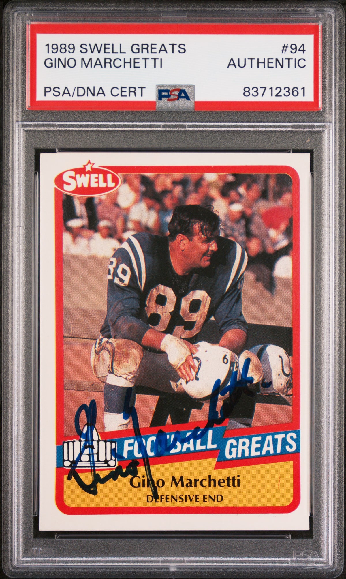 Gino Marchetti 1989 Swell Greats Signed Football Card #94 Auto PSA-Powers Sports Memorabilia