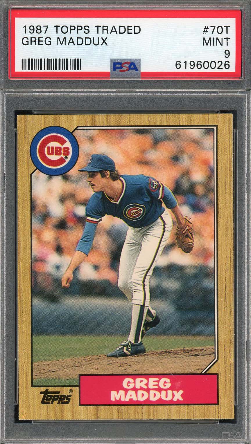 Greg Maddux 1987 Topps Traded Baseball Rookie Card RC #70T Graded PSA 9-Powers Sports Memorabilia