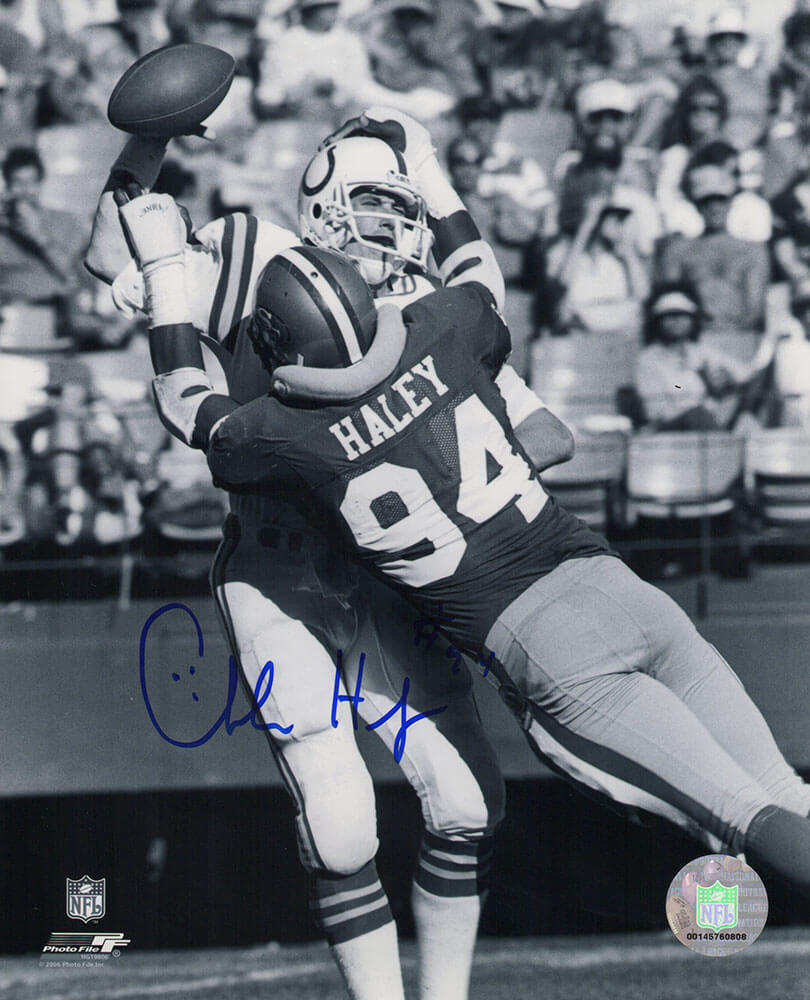 Charles Haley Autographed San Francisco 49ers B&W Action vs Colts 8x10 Photo-Powers Sports Memorabilia
