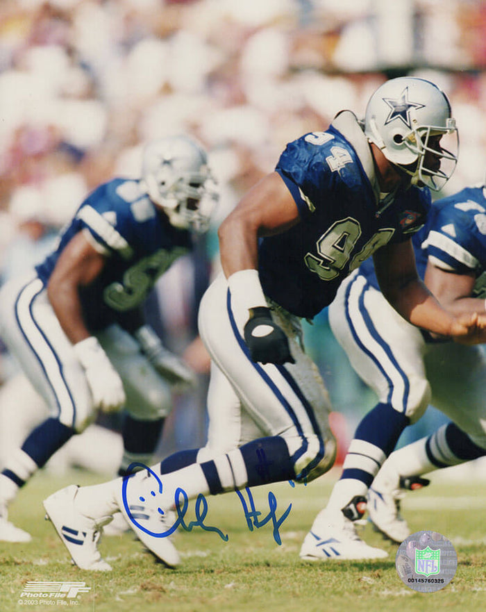 Charles Haley Autographed Dallas Cowboys Blue Jersey Action 8x10 Photo-Powers Sports Memorabilia
