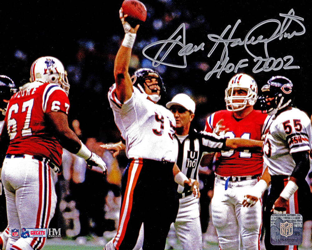 Dan Hampton Chicago Bears Autographed Super Bowl XX Holding Football vs-Powers Sports Memorabilia