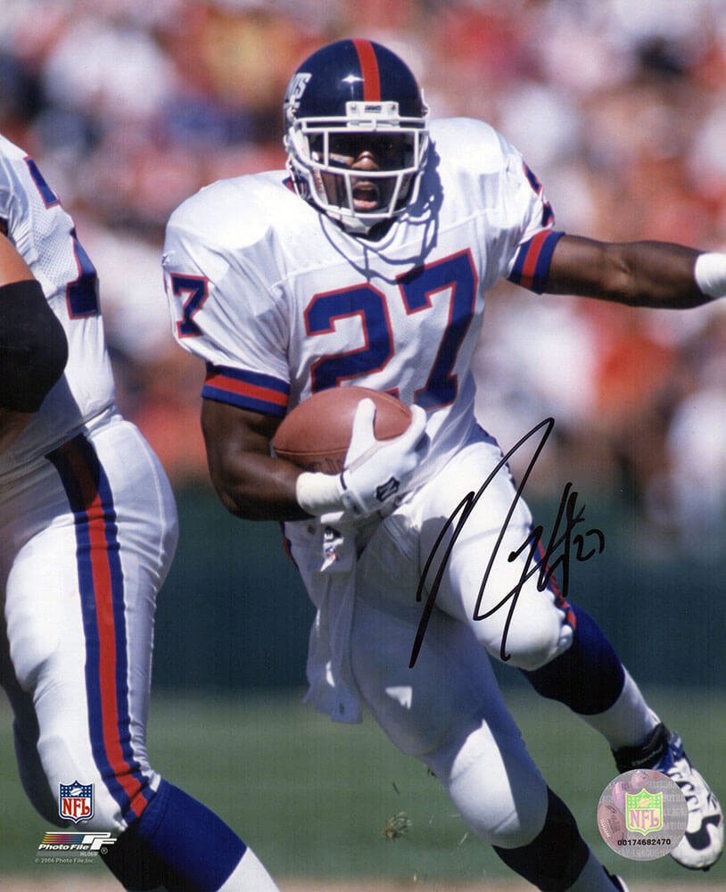 Rodney Hampton Autographed New York Giants White Jersey Action 8x10 Photo-Powers Sports Memorabilia