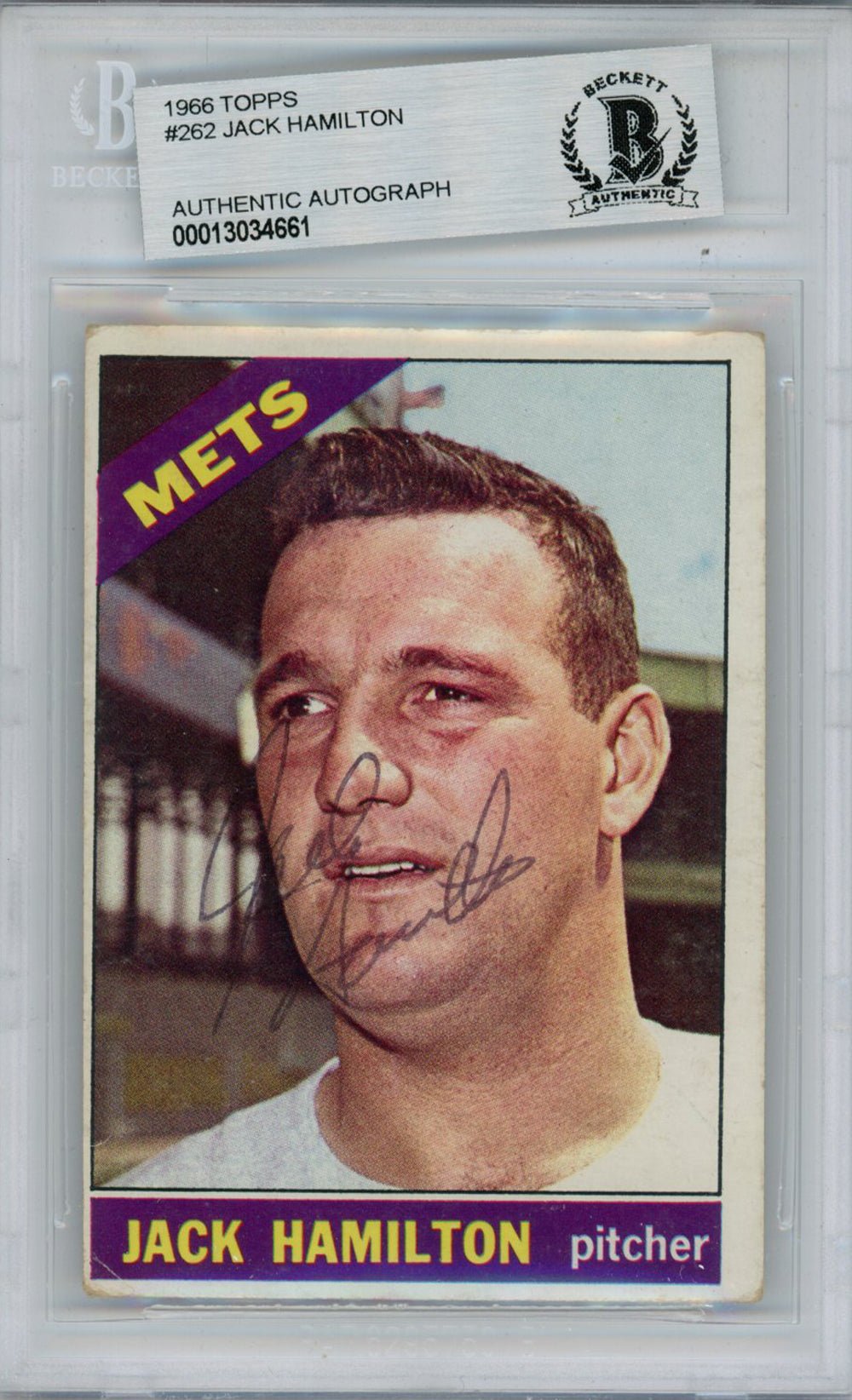 Jack Hamilton New York Mets Signed Card - 1966 Topps #262 Beckett Slab Beckett-Powers Sports Memorabilia