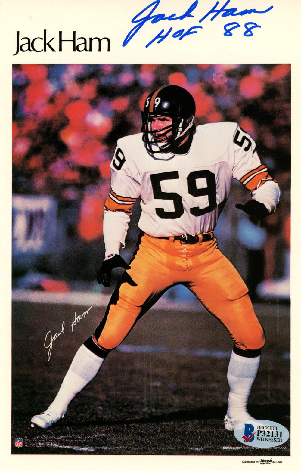 Jack Ham Pittsburgh Steelers Signed Poster - Mini Poster HOF Beckett Beckett - 46187-Powers Sports Memorabilia