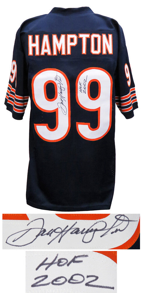 Dan Hampton Autographed Navy Custom Jersey with HOF 2002-Powers Sports Memorabilia