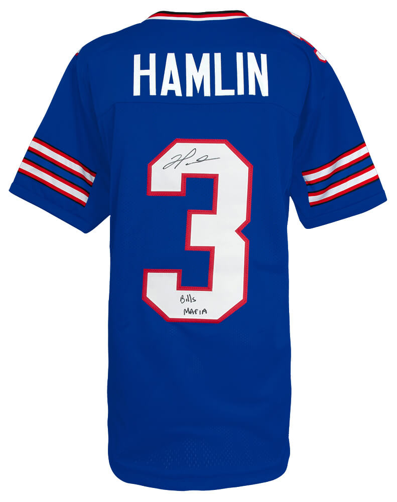 Damar Hamlin Autographed Blue Custom Football Jersey with Bills Mafia-Powers Sports Memorabilia