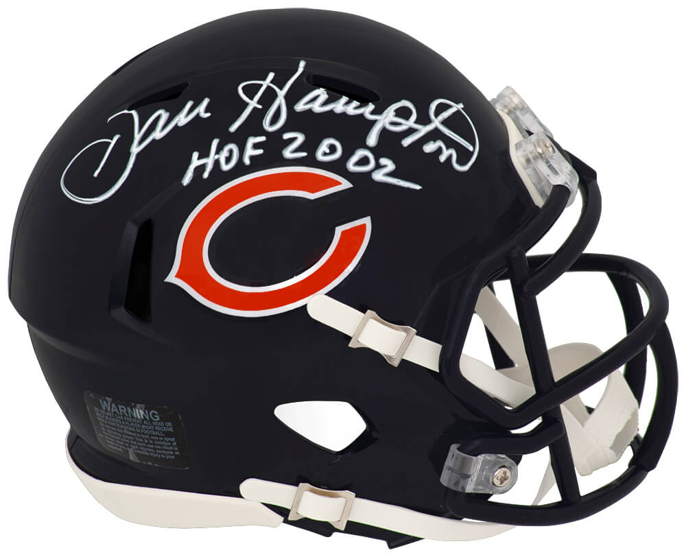 Dan Hampton Autographed Bears Riddell Speed Mini Helmet with HOF 2002 - (White Ink)-Powers Sports Memorabilia