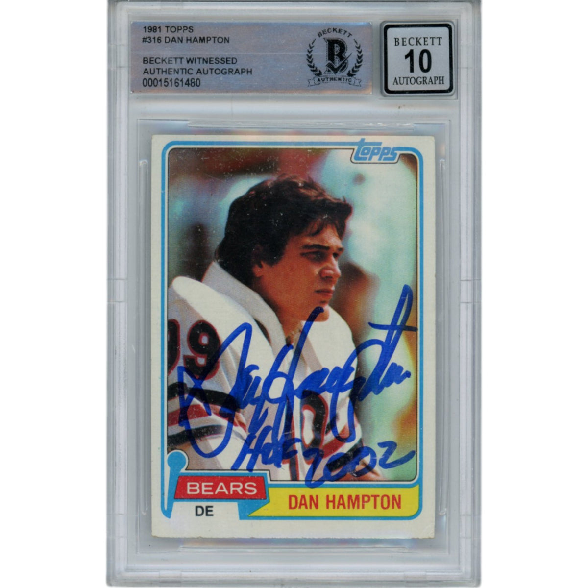 Dan Hampton 1981 Topps #316 10 Auto Slabbed Trading Signed Card-Powers Sports Memorabilia