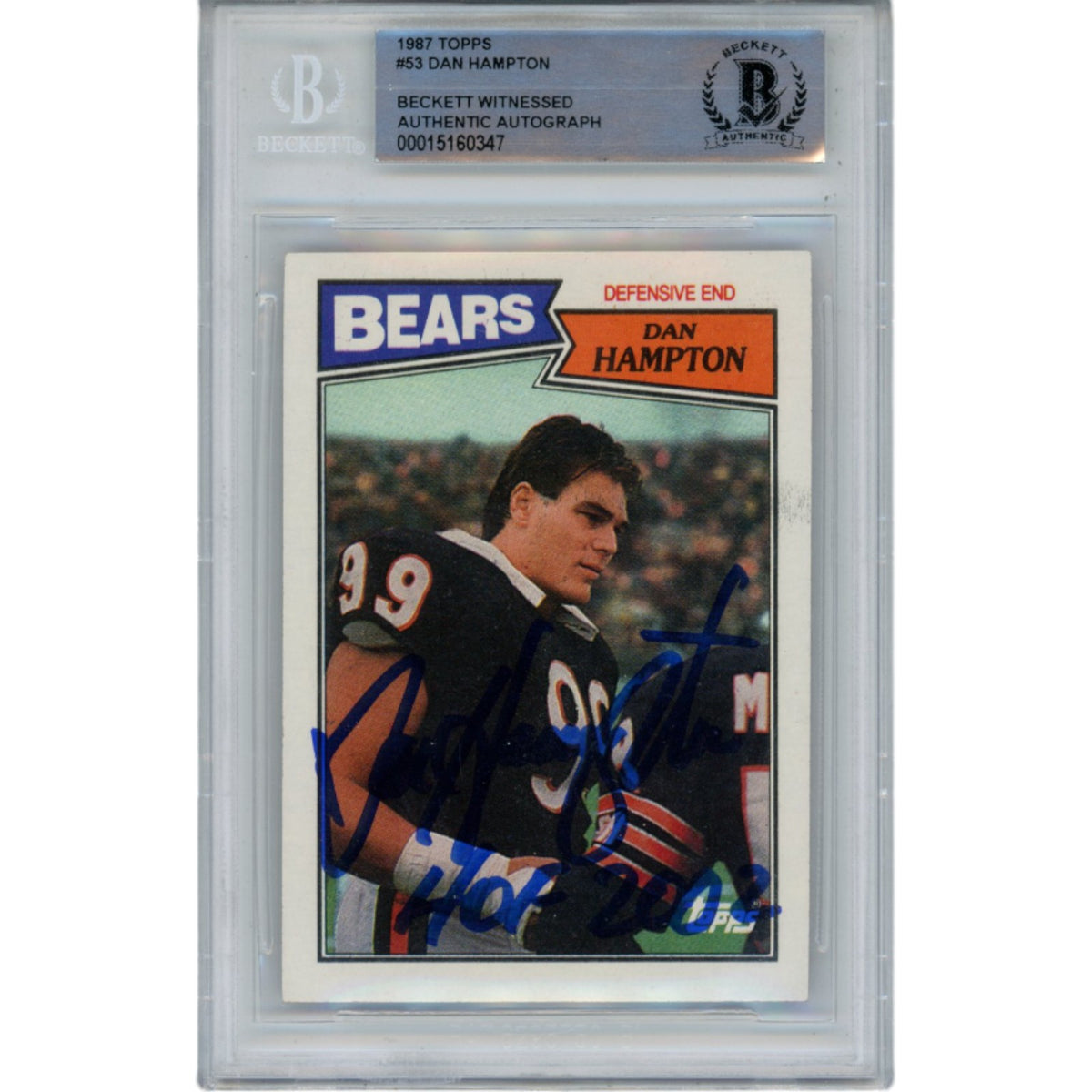 Dan Hampton Chicago Bears Signed Card - 1987 Topps #53 Slabbed Beckett Beckett-Powers Sports Memorabilia