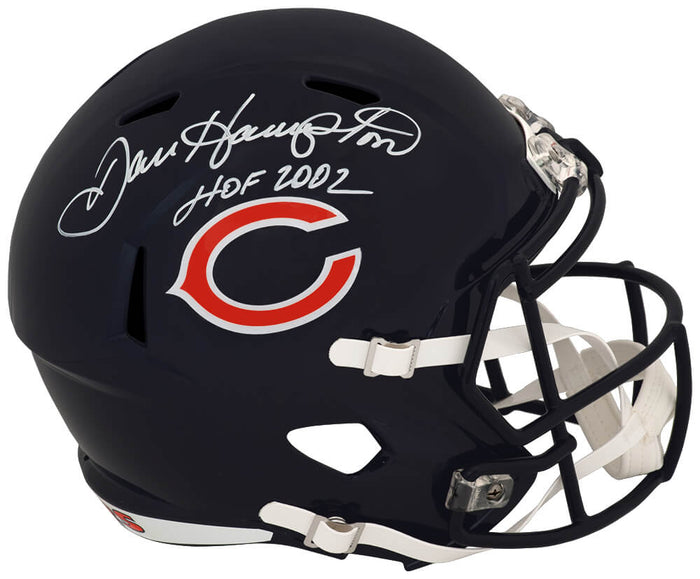 Dan Hampton Autographed Bears Riddell Full Size Speed Replica Helmet with HOF 2002 - (White Ink)-Powers Sports Memorabilia