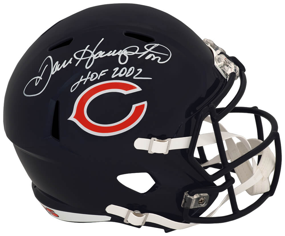Dan Hampton Autographed Bears Riddell Full Size Speed Replica Helmet with HOF 2002 - (White Ink)-Powers Sports Memorabilia