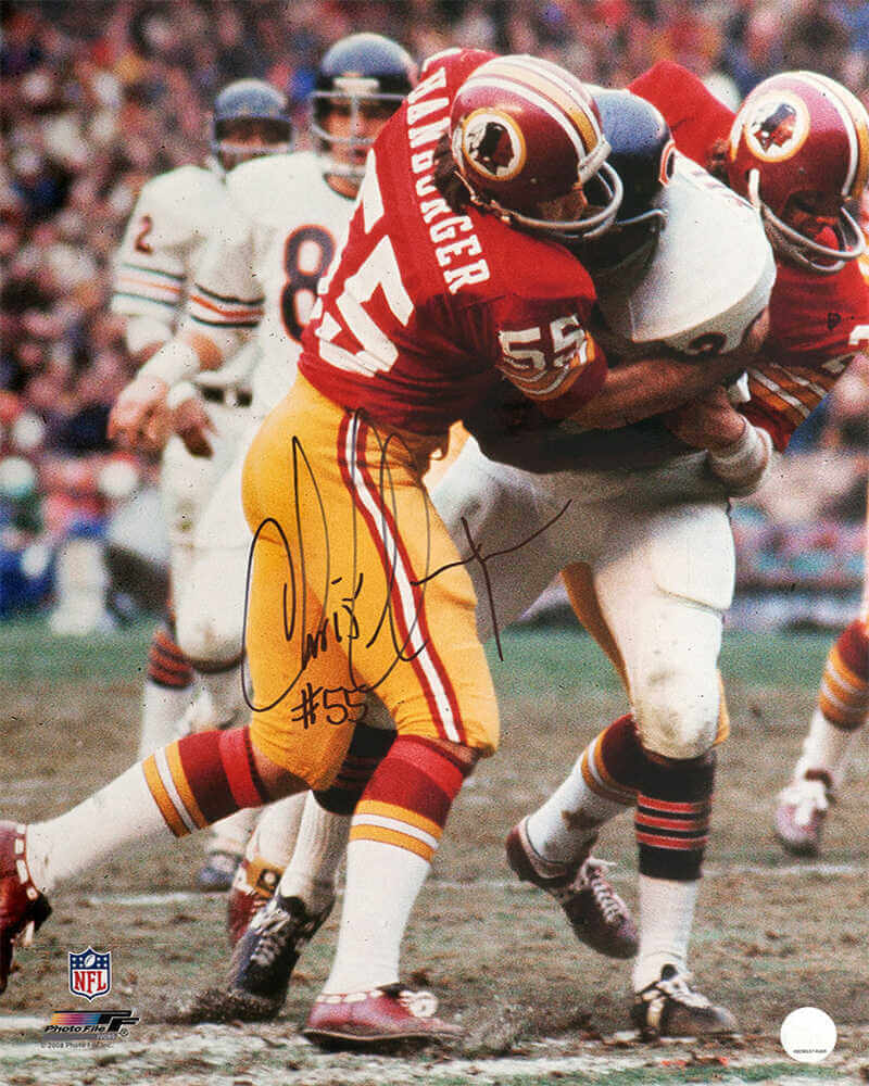 Chris Hanburger Autographed Washington Football Team Red Jersey Tackle 16x20 Photo-Powers Sports Memorabilia