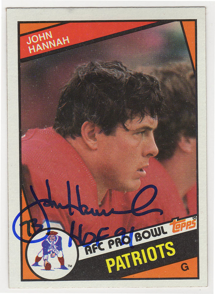 John Hannah Autographed New England Patriots 1984 Topps Football Trading Card #137 with HOF'91-Powers Sports Memorabilia