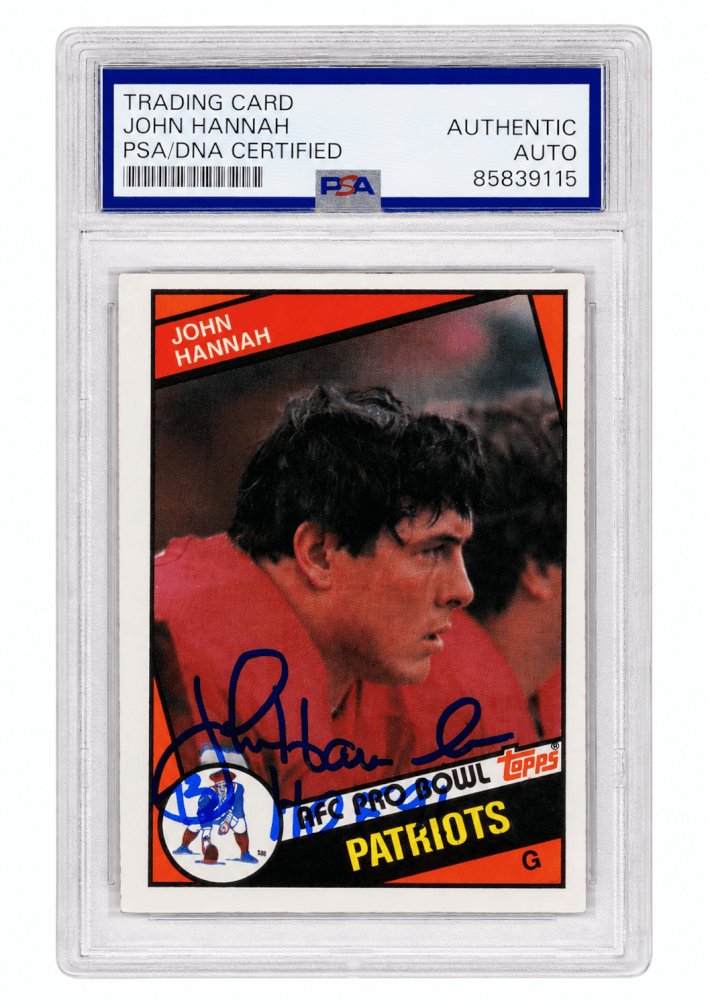 John Hannah Autographed New England Patriots 1984 Topps Football Trading Card #137 with HOF'91 - (PSA Encapsulated)-Powers Sports Memorabilia