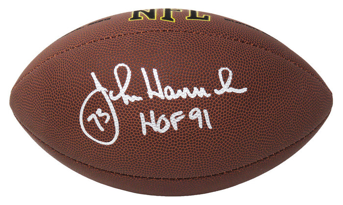 John Hannah Autographed Wilson Super Grip Full Size NFL Football with HOF'91-Powers Sports Memorabilia