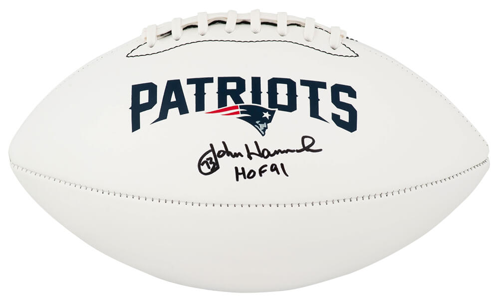 John Hannah New England Patriots Autographed Franklin White Logo Football-Powers Sports Memorabilia