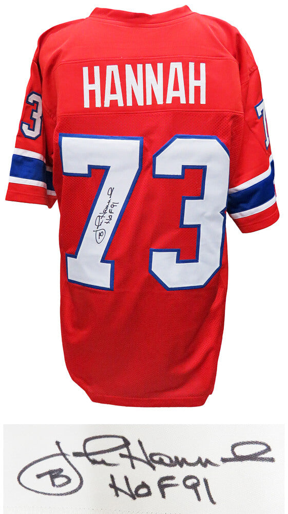 John Hannah Autographed Red Throwback Custom Football Jersey with HOF'91-Powers Sports Memorabilia