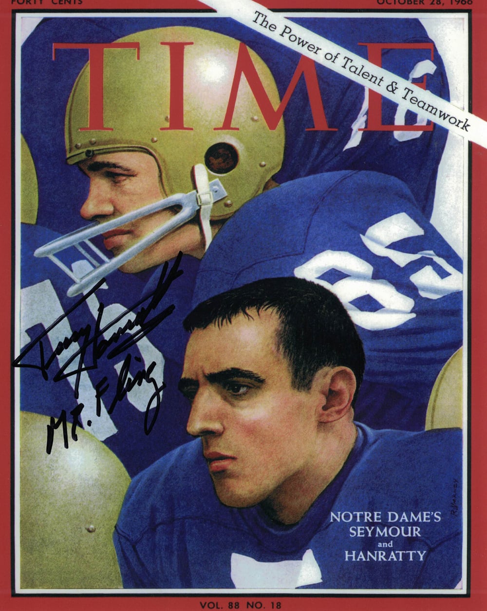 Terry Hanratty Signed Notre Dame Fighting Irish Time 8x10 Photo-Powers Sports Memorabilia