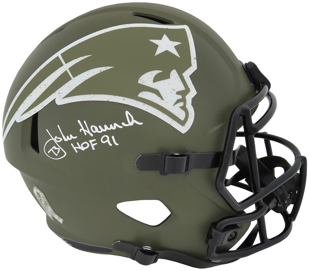 John Hannah New England Patriots Autographed Salute to Service Riddell-Powers Sports Memorabilia