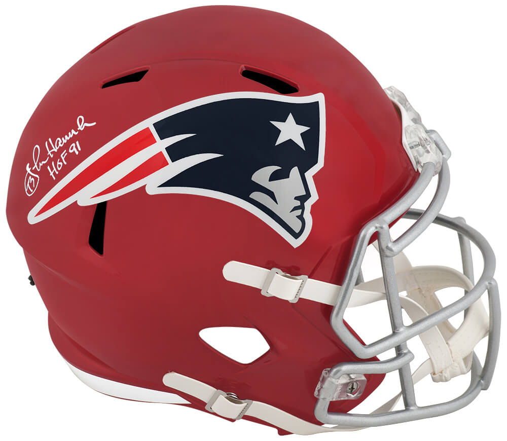 John Hannah New England Patriots Autographed FLASH Full Size Riddell Replica Helmet-Powers Sports Memorabilia