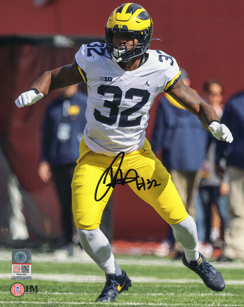 Jaylen Harrell Autographed Michigan Wolverines White Jersey Action 8x10 Photo-Powers Sports Memorabilia